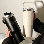 SITARAYURI 900ml 핸들 텀블러 듀얼음수 이중진공 빨대 보온 보냉 스텐 콜드컵 - 이미지 2