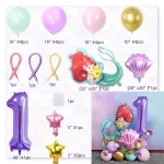 인어 공주 생일 파티 장식 공주 아리엘 종이 냅킨 플레이트 컵 식탁보 풍선 어린이 베이비 샤워 용품 - 이미지 5