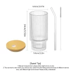 뚜껑과 빨대 세트가 포함된 리브드 유리 컵 4팩, 위스키 칵테일 맥주용 12OZ 빈티지 유리 제품, 뚜껑이 있는 아이스 커피 컵 - 이미지 2