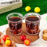 KEMORELA 1/2 팩 보우 유리 컵 핑크 보우 아이스 커피 컵 320ML 컵 귀여운 마시는 컵 숙녀 자매 모임에 적합