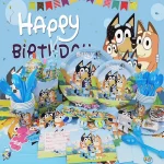 Bluey 생일 파티 장식 호일 라텍스 풍선 어린이 이벤트 용품 블루 개 일회용 식기 배너 배경 마스크 - 이미지 3
