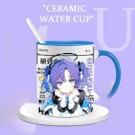 블루 아카이브 머그컵 빈 웨이브 나게 사쿠라다 화이트 울프 바이센 팬아트 세라믹 컵 우유 커피 음료 용기 애니메이션 테마 물병 - 이미지 4