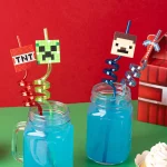 8/16PCS 광부 공예 생일 파티 용품 재사용 가능한 마시는 빨대 8 디자인 세계 픽셀 테마 파티 어린이는 주스 빨대를 선호합니다 - 이미지 3