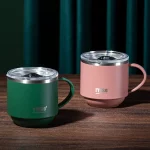 330ML 스테인레스 스틸 워터 머그잔 휴대용 홈 오피스 워터 머그잔 손잡이와 투명 뚜껑이있는 내구성 커피 머그잔 음주 용품 - 이미지 5