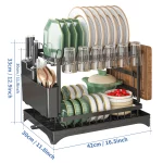 2 단 식기 건조 랙, 주둥이 달린 커트레이 랙, 배수 트레이, 커트레이 거치대, 컵 거치대, 주방 조리대 보관 랙 - 이미지 3