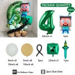 34pcs 픽셀 게임 테마 광장 풍선 녹색 번호 생일 풍선 세트 만화 캐릭터 파티 장식 어린이 깜짝 - 이미지 5