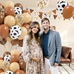 60Pcs 브라운 누드 골드 색종이 암소 인쇄 농장 카우보이 서양 베이비 샤워 생일 파티 장식에 대 한 라텍스 카우보이 풍선 - 이미지 5