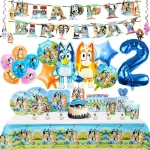 Bluey 생일 파티 장식 호일 라텍스 풍선 어린이 이벤트 용품 블루 개 일회용 식기 배너 배경 마스크