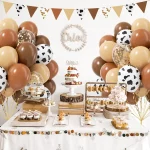 60Pcs 브라운 누드 골드 색종이 암소 인쇄 농장 카우보이 서양 베이비 샤워 생일 파티 장식에 대 한 라텍스 카우보이 풍선 - 이미지 4