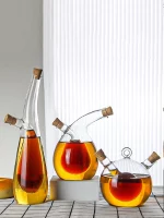 더블 레이어 유리 오일 주전자 2-in-1 오일 식초 병 홈 크리 에이 티브 더블 입 코르크 모양의 유리 오일 주전자 주방 조미료 도구 - 이미지 7