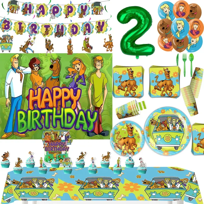 Scobys-do 생일 파티 장식 어린이는 생일 축하 배너 종이 식기 라텍스 풍선 식탁보 베이비 샤워 장식을 선호합니다