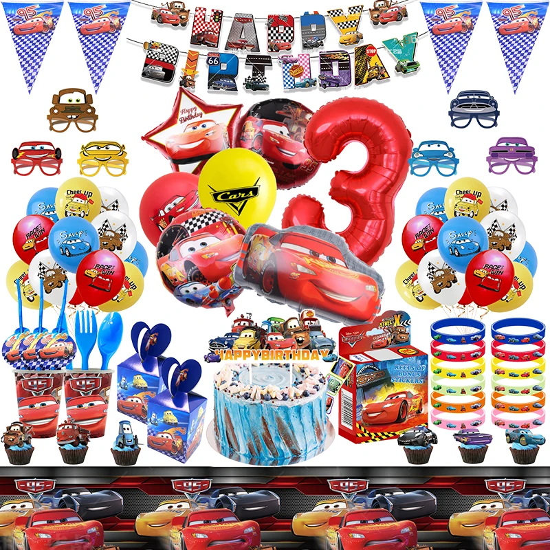 디즈니 픽사 자동차 생일 장식 픽사 자동차 종이컵 접시 식기 용품 어린이를위한 식탁보 풍선 파티 장식
