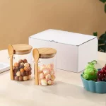 280ml 사탕 항아리, 비스킷 항아리, 밀봉된 대나무 뚜껑과 숟가락이 있는 유리 저장 용기 - 10온스 투명 유리 대량 식품 저장 용기 - 이미지 3