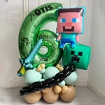 34pcs 픽셀 게임 테마 광장 풍선 녹색 번호 생일 풍선 세트 만화 캐릭터 파티 장식 어린이 깜짝