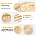 뚜껑이 달린 3 단 대나무 스티머 바구니, 100% 천연 대나무 롤, 프리미엄 수제 바구니, 치킨 생선 요리 딤섬, 10 인치 - 이미지 2