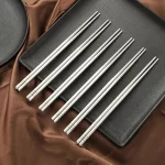 5 쌍 중국 금속 젓가락 가정용 고온 살균 가능 미끄럼 방지 스테인레스 스틸 젓가락 주방 악세사리 - 이미지 3