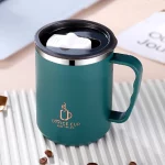 플라스틱 뚜껑과 손잡이가 있는 이중 레이어 304 스테인리스 스틸 물병, 커피 머그잔, 우유 컵, 500ml, 17oz - 이미지 2