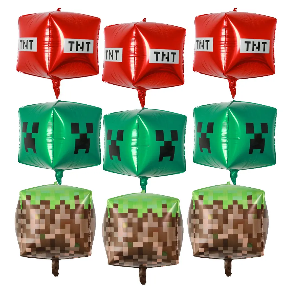 6/4/2Pcs 22inch 내 세계 테마 공예 만화 픽셀 게임 4D 호일 풍선 베이비 샤워 생일 파티 장식 장난감 선물