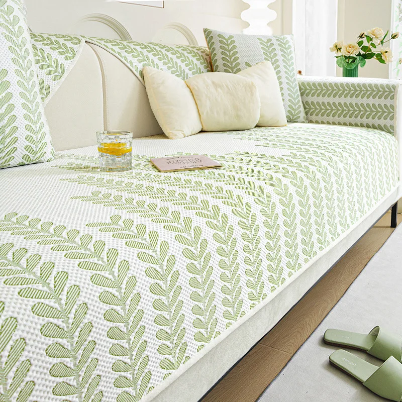 얼음 실크 냉각 소파 쿠션 여름 자수 쿨러 쿠션 미끄럼 방지 소파 커버 통기성 방지 스크래치 거실 소파 뒤로