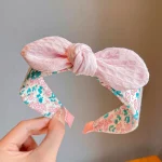 여름 한국 스타일 토끼 귀 & 리본 매듭 머리띠 소녀를 위한 귀여운 패브릭 와이드 밴드 헤어 후프 - 매일 사용할 수 있는 사랑스러운 어린이 액세서리