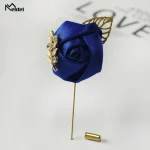 Meldel 신랑 Boutonniere 남자 결혼식 증인 브로치 실크 로즈 Boutonniere 남자 코사지 핀 결혼식 Boutonniere 꽃 파티 파티 - 이미지 2