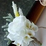 인공 칼라 백합 부토니에르 신랑 들러리 웨딩 플라워 꽃다발 브로치 핀, 귀여운 뿔 장식 파티 댄스 파티 정장 장식 - 이미지 2