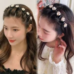더블 레이어 밴드 클립 Hairbands 패션 플라스틱 땋은 머리띠 펑크 새로운 뜨개질 여자 모자를 쓰고 있죠 헤어 액세서리 진주 - 이미지 2