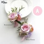 Meldel Corsage 웨딩 플라워 신랑 Boutonniere 신부 손목 코사지 팔찌, 핑크 장미 꽃 웨딩 플래너, 결혼 용품 - 이미지 2