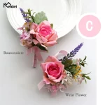 Meldel Corsage 웨딩 플라워 신랑 Boutonniere 신부 손목 코사지 팔찌, 핑크 장미 꽃 웨딩 플래너, 결혼 용품 - 이미지 3
