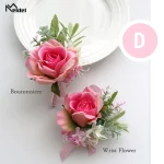 Meldel Corsage 웨딩 플라워 신랑 Boutonniere 신부 손목 코사지 팔찌, 핑크 장미 꽃 웨딩 플래너, 결혼 용품 - 이미지 4