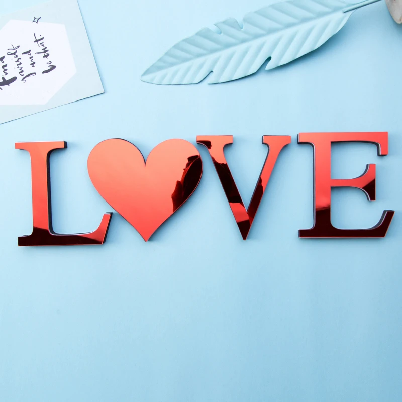 레드 미러 아크릴 영어 글자 벽 스티커, 휴일 축하 장식, 거실 아트 벽화 필 및 스티커 벽지