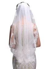 Noiva 짧은 한 레이어 레이스 가장자리 화이트 아이보리 웨딩 베일 Tulle Bridal Veil 저렴한 웨딩 액세서리 Voile Mariage