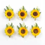6PCS 해바라기 웨딩 손목 코사지와 Boutonniere 신부 들러리 남자 신랑 레드 로즈 웨딩 꽃 액세서리 세트