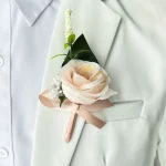 Boutonniere 웨딩 꽃 인공 실크 장미 손목 코사지 팔찌, 신부 들러리, 남자 단추 홀, 하객 결혼 액세서리 - 이미지 5