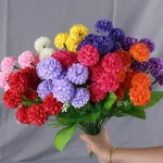 인공 실크 수국 포시 꽃 웨딩 부케, 홈 파티 장식, 정원 야외 장식품, 9 헤드 - 이미지 2