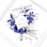 화이트 웨딩 Boutonniere 로얄 블루 잎 Ribbion 손목 코사지 Boutonnière Mariage Homme 웨딩 소품