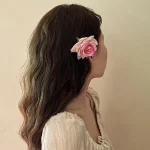 레트로 레드 핑크 장미 꽃 품위있는 우아한 유행 머리핀 사이드 클립 헤어 액세서리 - 이미지 2