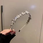 서클 스퀘어 라인석 헤드밴드, 플래시 헤어 헤드 파티 웨딩 헤어 액세서리 - 이미지 3