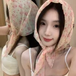 유행 프랑스 꽃 여성 Headscarf 선 스크린 쉬폰 스퀘어 스카프 여행 사진 액세서리 부드러운 머리 스카프 봄 여름 - 이미지 3