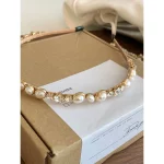 1PC 다이아몬드가 박힌 진주 헤어 후프, 라인스톤 머리띠, 코트 스타일 헤어 액세서리, 불규칙한 모양ABS - 이미지 4