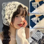 보헤미아 반다나 꽃무늬 프린트 헤어 스카프, 레이스 자외선 차단 헤드 스카프, 삼각형 스카프, 소녀 헤어 액세서리