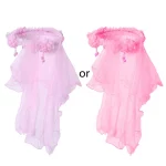 꽃 소녀 주름 장식 레이스 크라운 꽃 머리 장식 결혼식 얇은 명주 그물 베일 화환 머리 장식 축제 휴일 사진 소품 - 이미지 5