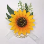 6PCS 해바라기 웨딩 손목 코사지와 Boutonniere 신부 들러리 남자 신랑 레드 로즈 웨딩 꽃 액세서리 세트 - 이미지 5