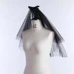 웨딩 베일 얇은 명주 그물 짧은 블랙 신부 베일, 두 레이어 여성 소녀 파티 모자, 나비 매듭 장식, 핫 세일 - 이미지 3