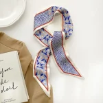 여성을위한 패션 인쇄 실크 헤어 스카프 쉬폰 긴 리본 포니 테일 넥타이 머리띠 - 이미지 3