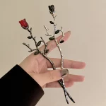 여성용 빈티지 고딕 스타일 가시 장미 비녀, 금속 꽃 머리핀, 마루코 헤어 클립, 헤어 액세서리, 6.88 인치