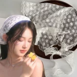 패션 레이스 삼각형 Headscarf 로맨틱 여름 흰색 짠 꽃 레이스 헤어 스카프 랩 여행 사진 머리띠 헤어 액세서리 - 이미지 2