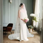 블러셔 웨딩 베일 커버가있는 얇은 신부 베일 앞면과 뒷면 2 계층 대성당 드롭 스타일 베일 웨딩 액세서리 V131 - 이미지 2