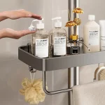 욕실 샤워 헤드 홀더 벽걸이 형 드릴링 필요 없음 샴푸 주최자 랙 통합 디자인 보관 선반 - 이미지 4