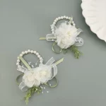 수제 신부 액세서리 모리 원사 넥타이 녹색 잎 라인 석 꽃 코사지 웨딩 베일 Flaperon 손목 꽃 액세서리 - 이미지 6